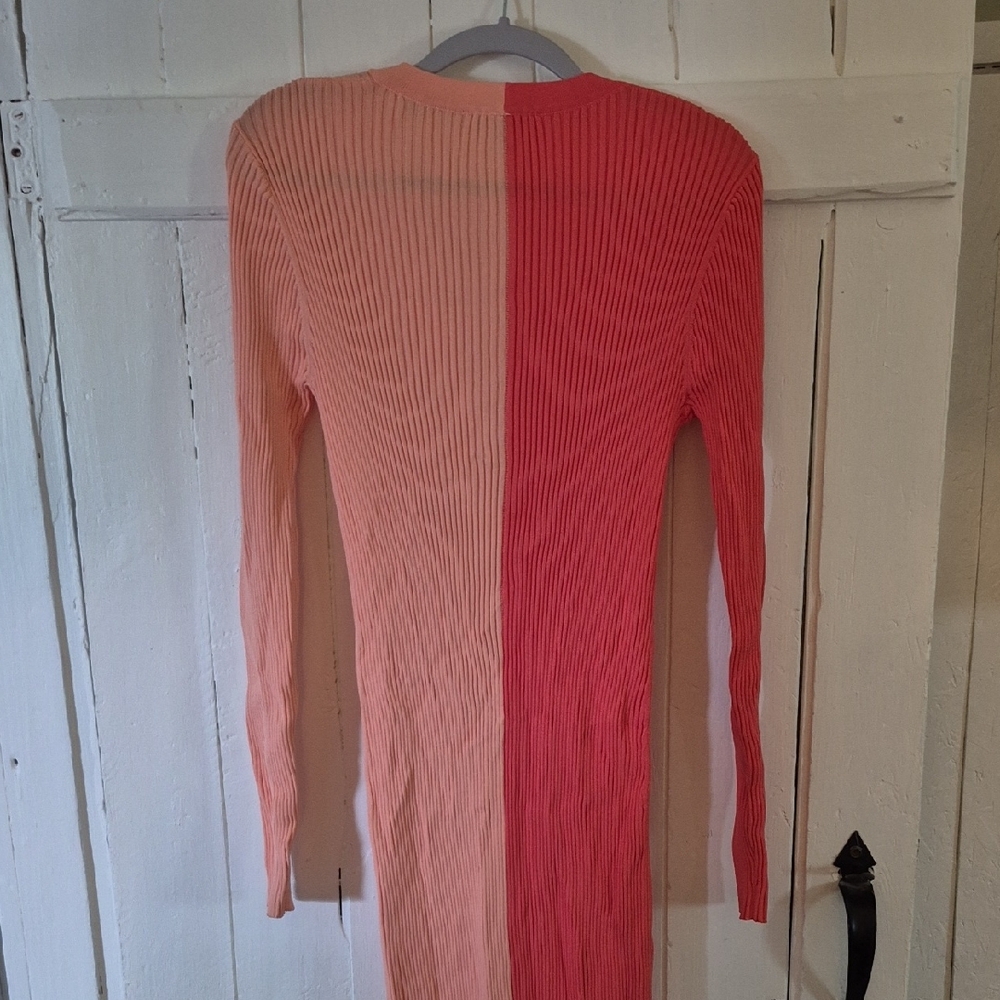 STAUD Shoko LG Ribbed Cardigan Maxi Dress in Pink and Peach - Picture 7 of 8